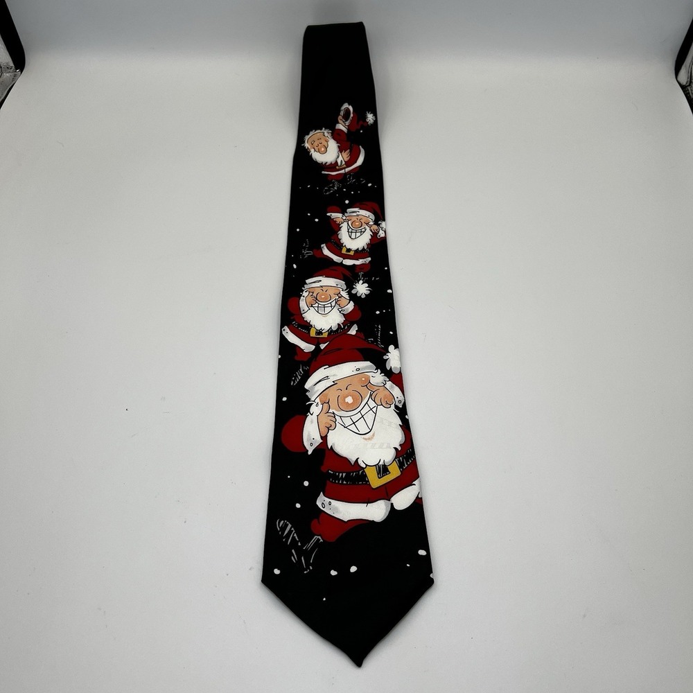 Vintage Hallmark Yule TIE Greetings Men's Necktie Christmas Cartoon Santa Black